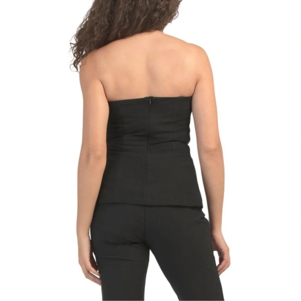 CAMILA COELHO Black Contrast Stitch Peplum Strapless Top - Picture 2 of 7